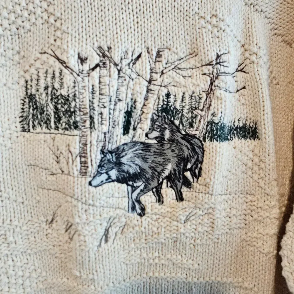 Vintage Croft & Barrow Wolves Sweater Mens Lg White 90s Cosby Academia Grandpa